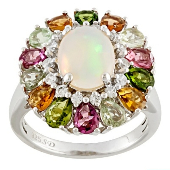 Genuine Ethiopian Opal & Multicolor Tourmaline Ring Sterling Silver Size 10! ✨️ - Picture 3 of 9